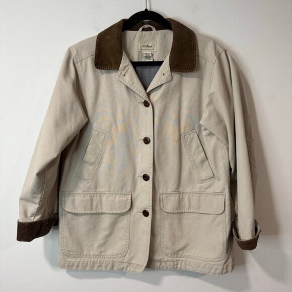 L.L. Bean Women's Barn Chore Coat Field Shacket Cream Medium Petite Cotton - Picture 1 of 8